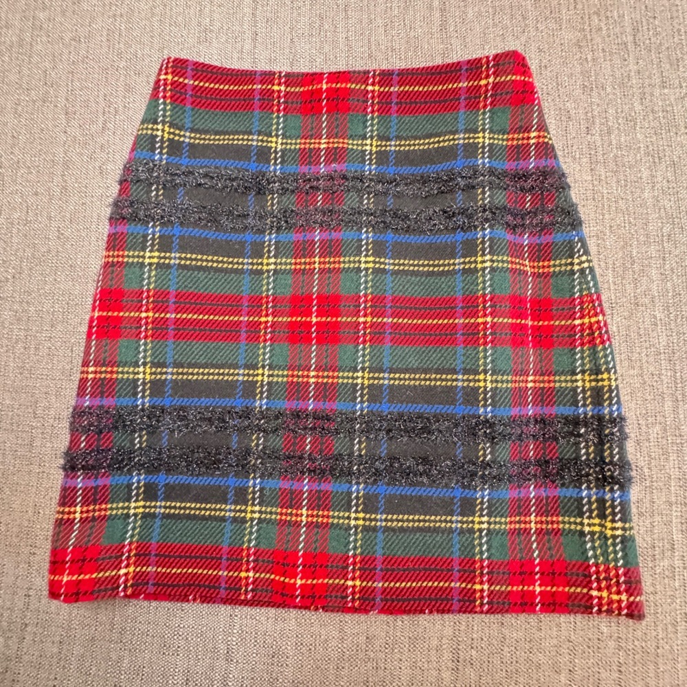 J.Crew Womens Red Plaid Tartan Eyelash Fringe Mini Skirt Size 0 A-Line Holiday